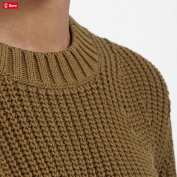 SHIPS FREE! Everlane Olive Green Texture Cotton Crew Sweater, Size Large L - Picture 2 of 8